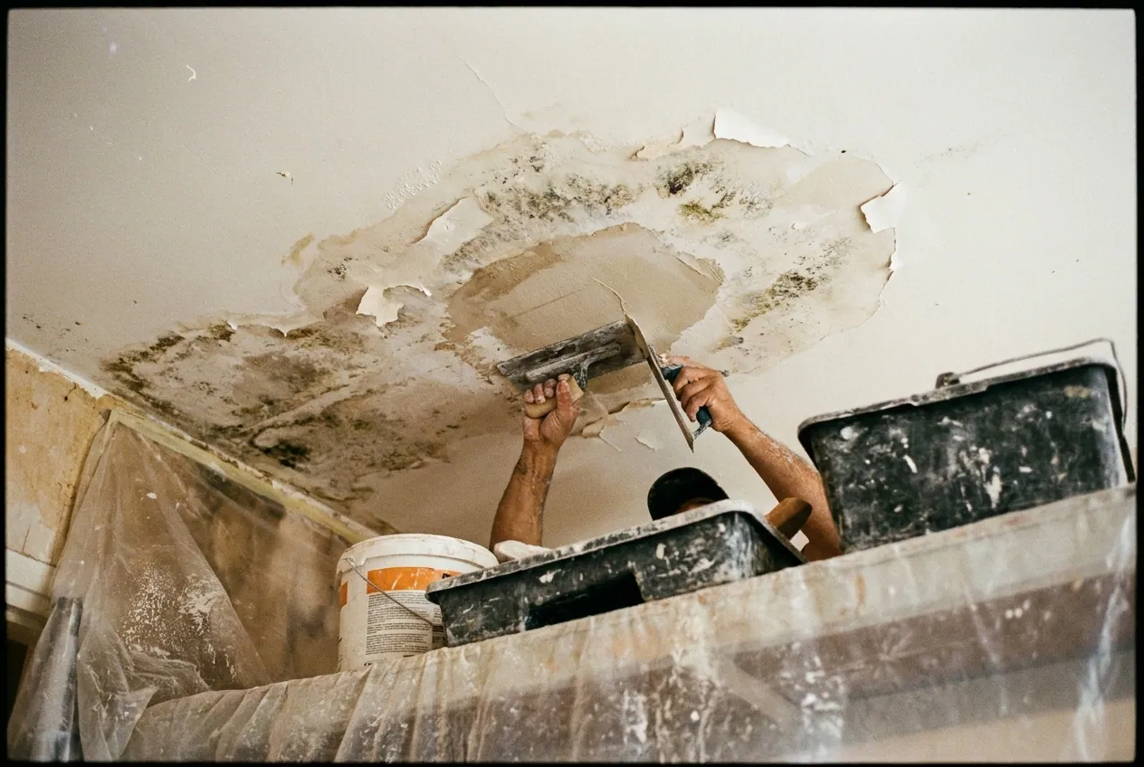 Trace d'humidite au plafond d'un appartement en copropriete a Fresnes